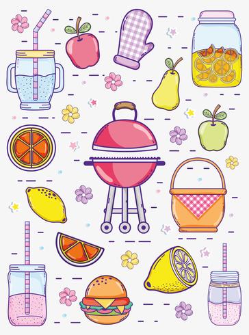 Desenhos de coleção de comida de verão vetor