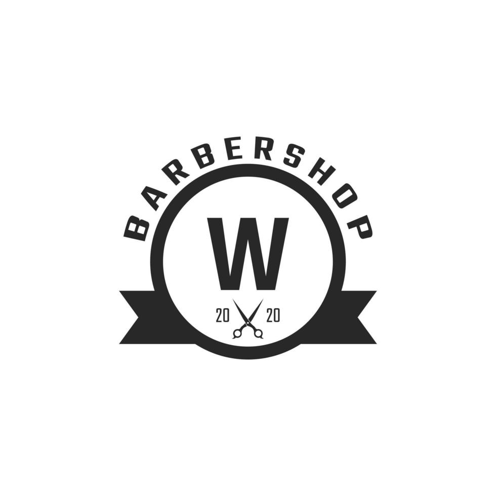 letra w emblema de barbearia vintage e inspiração de design de logotipo vetor