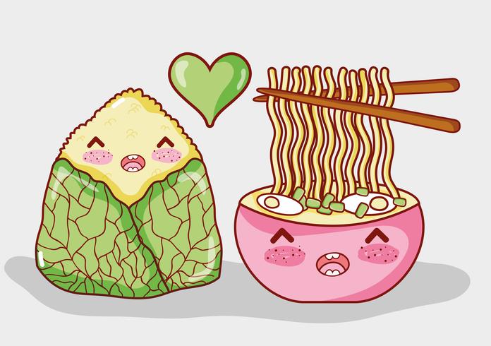 Desenhos animados bonitos do kawaii da comida asiática vetor
