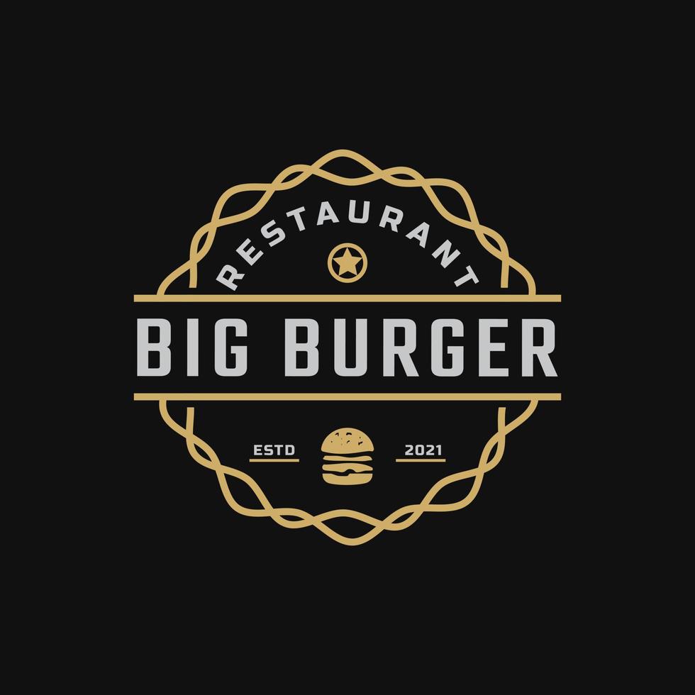 emblema de crachá de etiqueta retrô vintage clássico hambúrguer de hambúrguer de carne de presunto para inspiração de design de logotipo de restaurante de fast food vetor