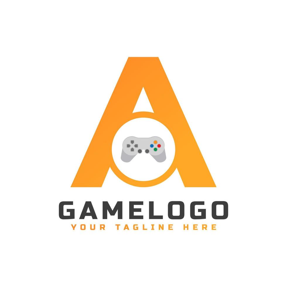 letra inicial a com ícone de console de jogos e pixel para o conceito de logotipo de jogos. utilizável para logotipos de aplicativos de inicialização de negócios, tecnologia e jogos. vetor