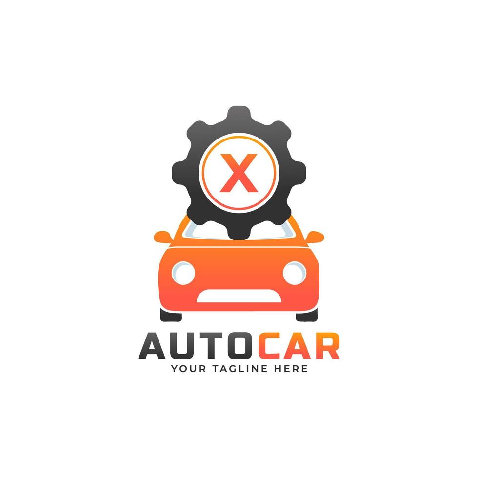letra x com vetor de manutenção do carro. conceito de design de logotipo automotivo de veículo esportivo.