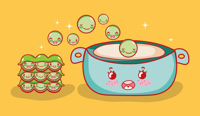 Desenhos animados de kawaii de comida japonesa de sopa de ervilhas vetor