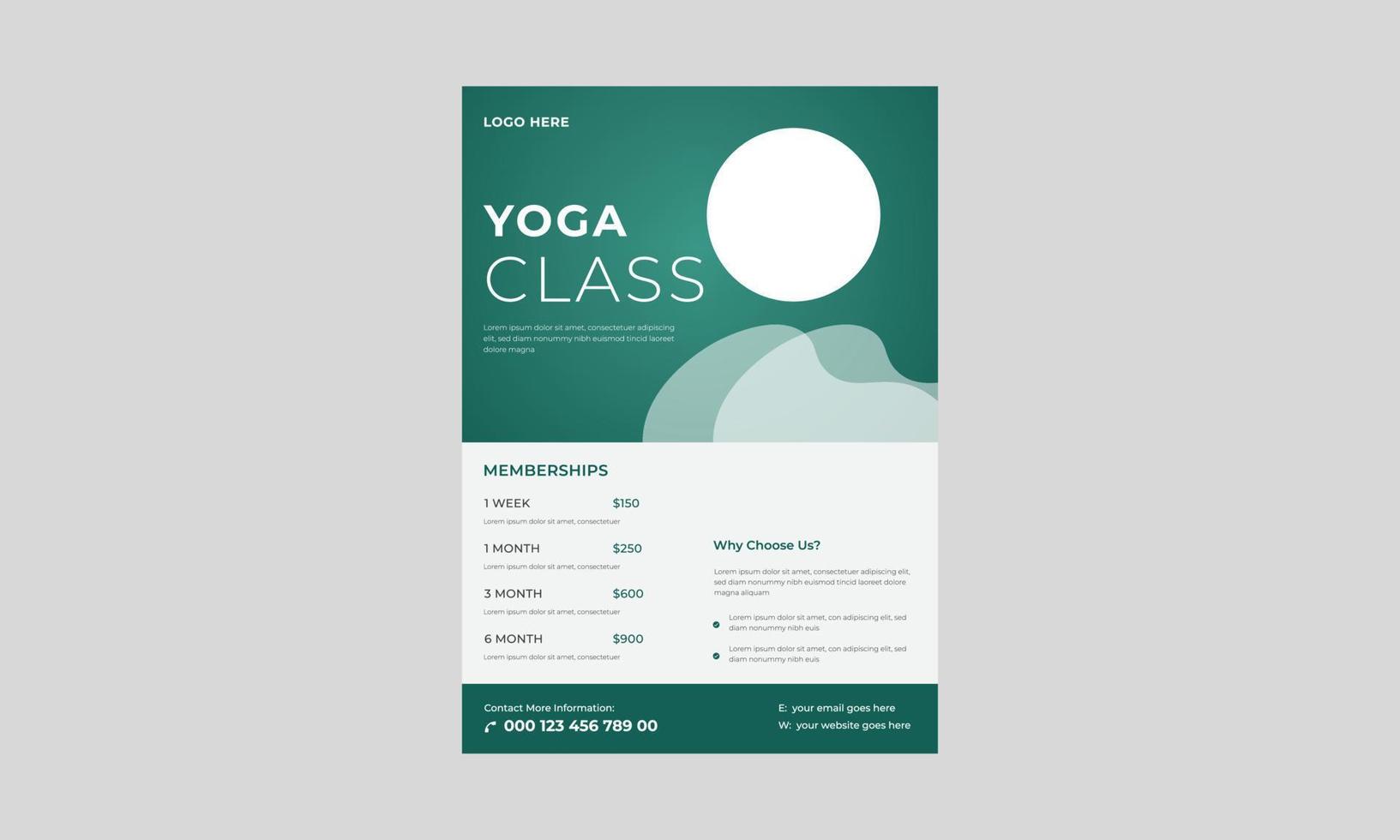 modelo de design de folheto de ioga, modelo de design de banner de treinamento de fitness, modelo de folheto de aula on-line de ioga, modelo de folheto de negócios de ioga vetor