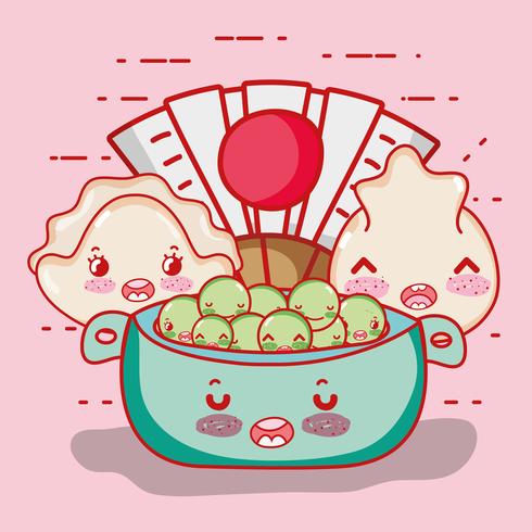 Desenhos animados bonitos do kawaii da comida japonesa vetor