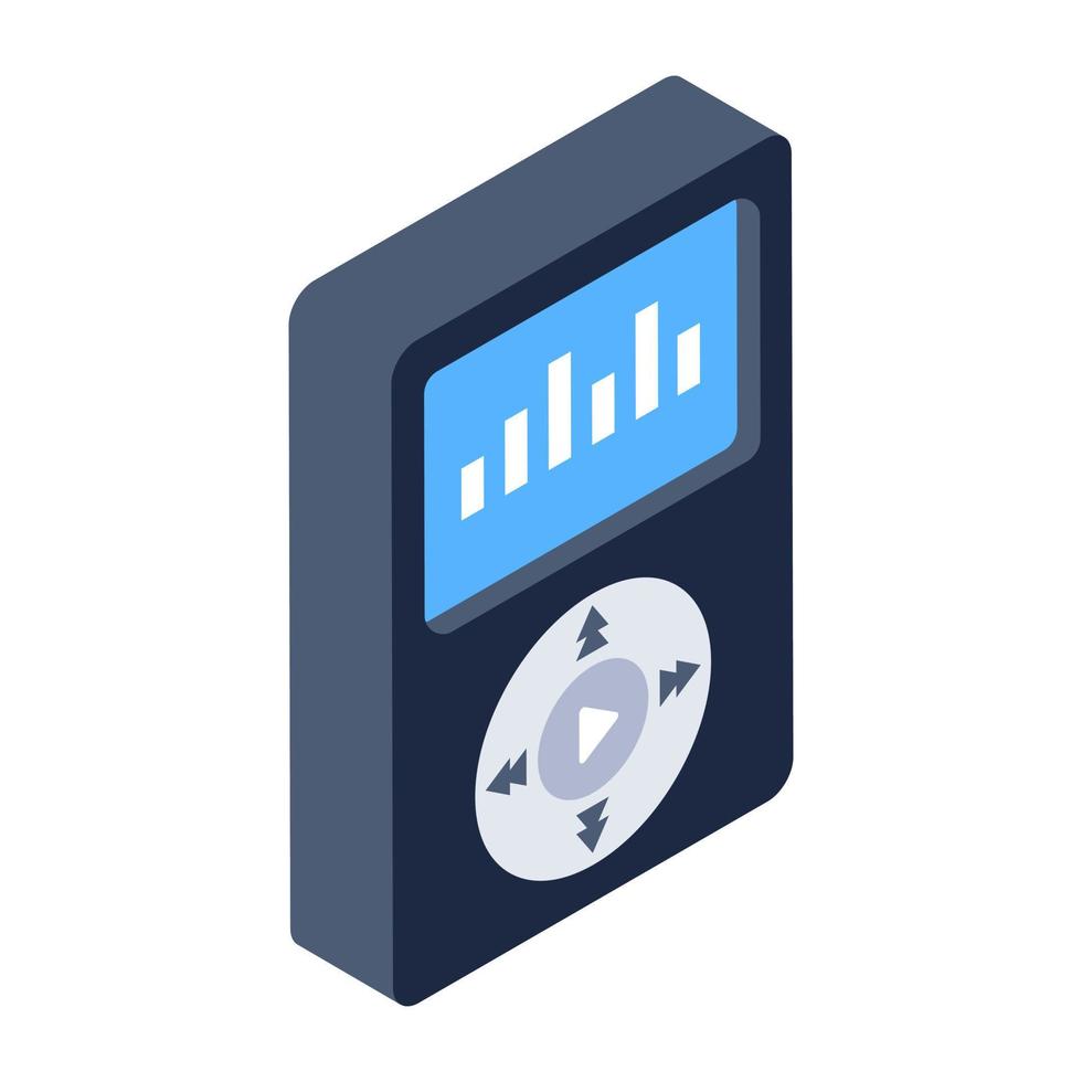 um ícone isométrico de dispositivo de música portátil vetor