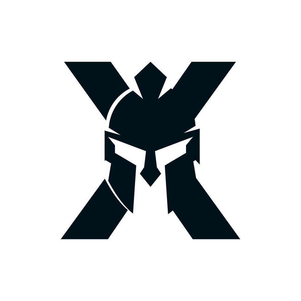 logotipo espartano. letra inicial x para vetor de design de logotipo de capacete guerreiro espartano