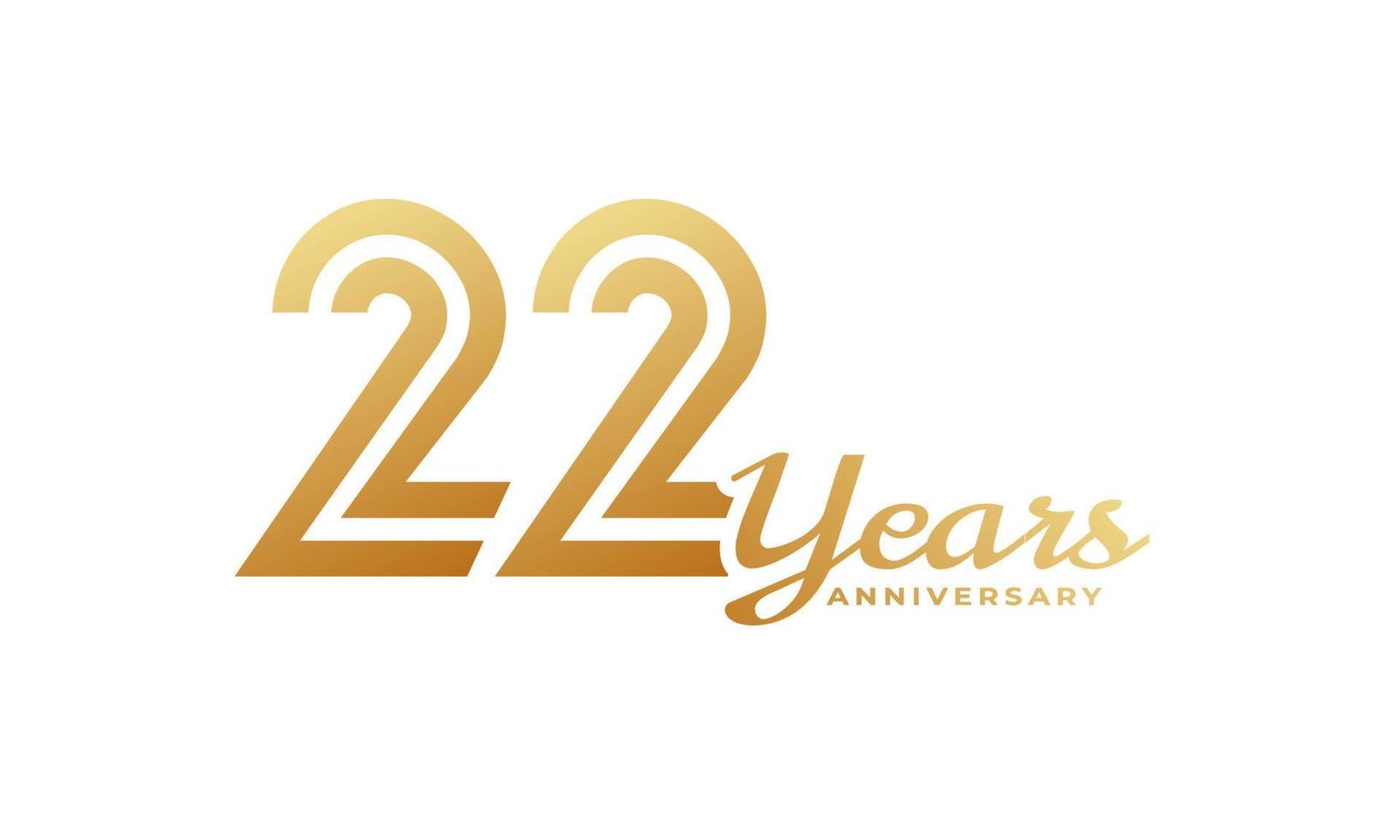 Celebração de aniversário de 22 anos com cor dourada de caligrafia para evento de celebração, casamento, cartão de felicitações e convite isolado no fundo branco vetor
