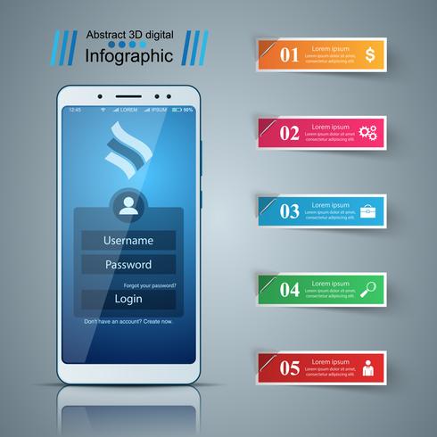 Smartphone, gadget digital - infográfico de negócios. vetor