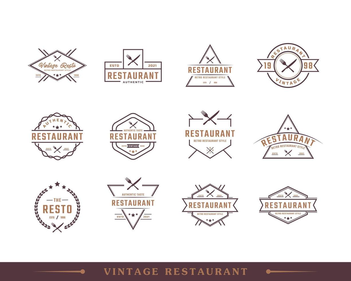 conjunto de emblema vintage clássico colher cruzada garfo faca rústico vintage retrô para cozinha comida menu prato restaurante inspiração design de logotipo vetor