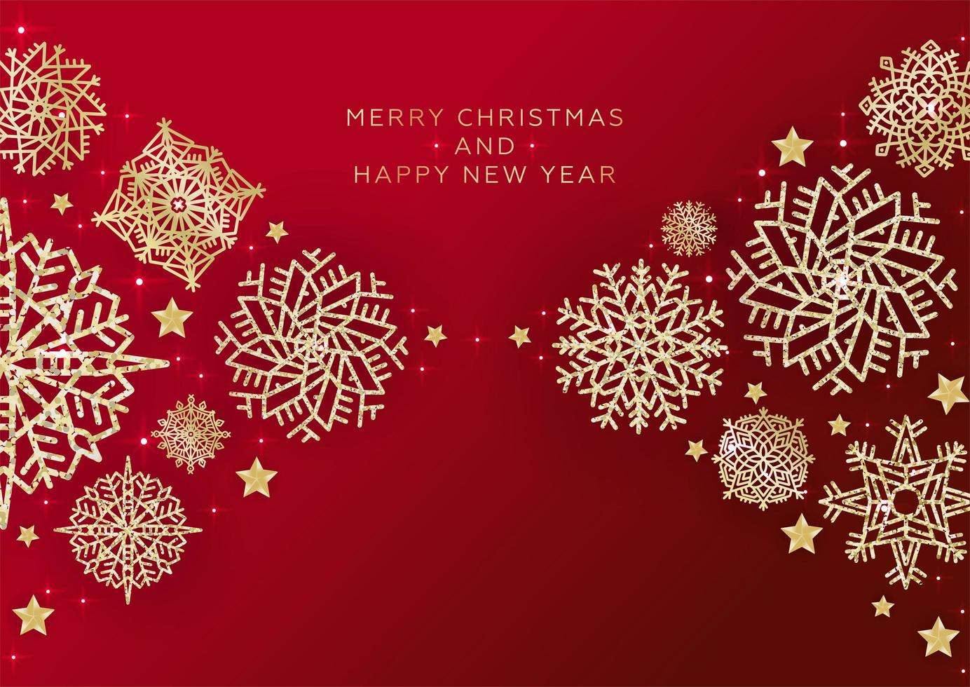 fundo vermelho de natal com borda feita de flocos de neve de glitter dourados recortados. cartão de natal brilhante chique. ilustração vetorial. vetor