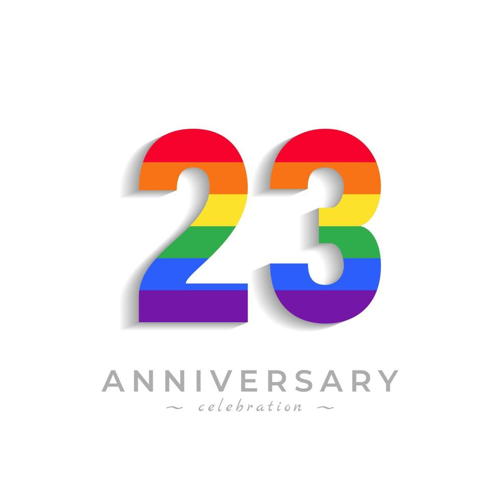 Celebração de aniversário de 23 anos com cor do arco-íris para evento de celebração, casamento, cartão de felicitações e convite isolado no fundo branco vetor