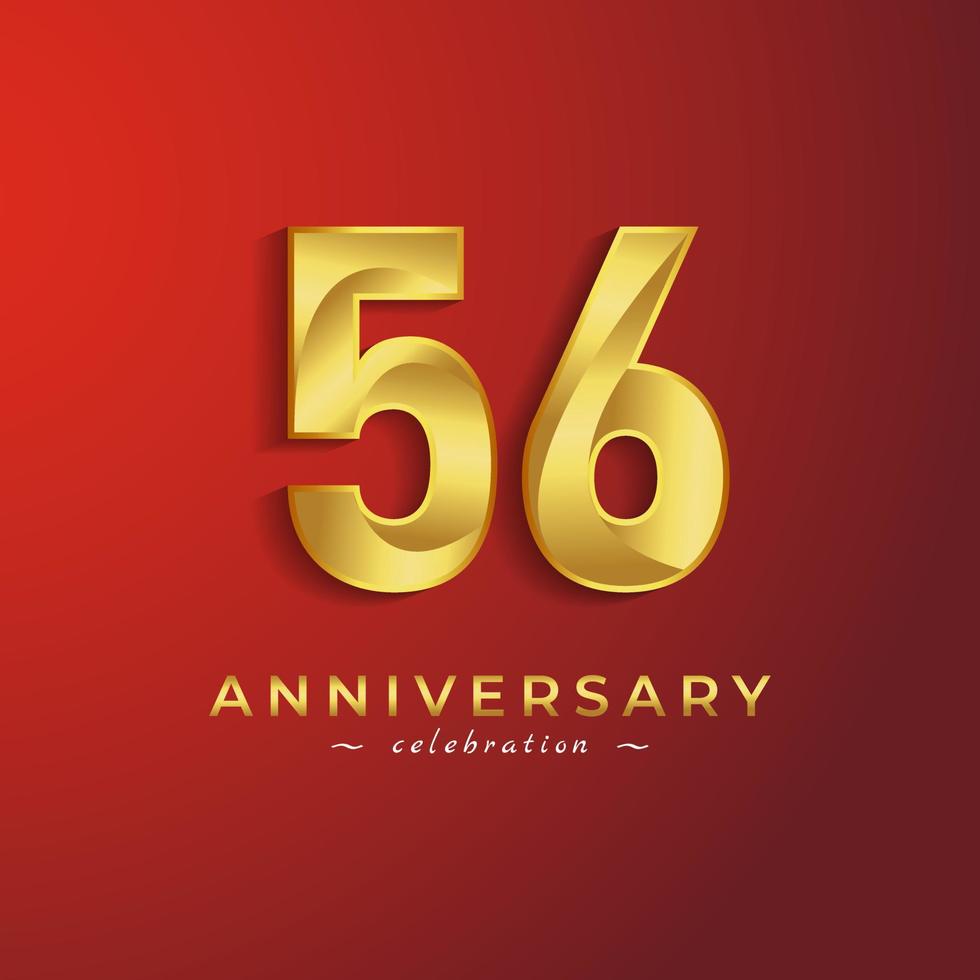 Celebração de aniversário de 56 anos com cor brilhante dourada para evento de celebração, casamento, cartão de felicitações e cartão de convite isolado em fundo vermelho vetor