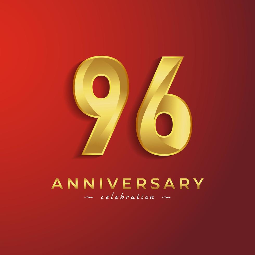 Celebração de aniversário de 96 anos com cor dourada brilhante para evento de celebração, casamento, cartão de felicitações e cartão de convite isolado em fundo vermelho vetor