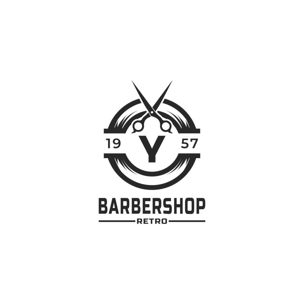 letra y emblema de barbearia vintage e inspiração de design de logotipo vetor