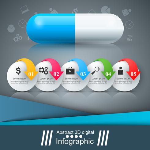 Pílula de Tablet, infográfico de farmacologia. vetor