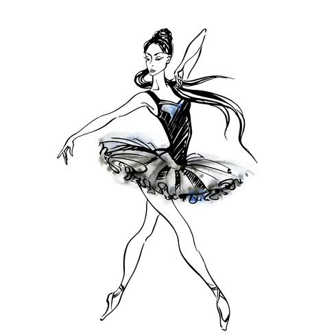 Bailarina. Balé Garota dançando em sapatos de ponta. Ilustração em vetor de aquarela.