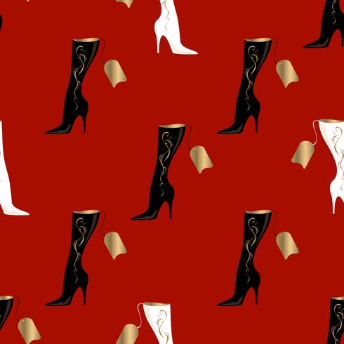 Botas femininas. Padrão sem emenda Ilustração de background.vector vermelho. vetor