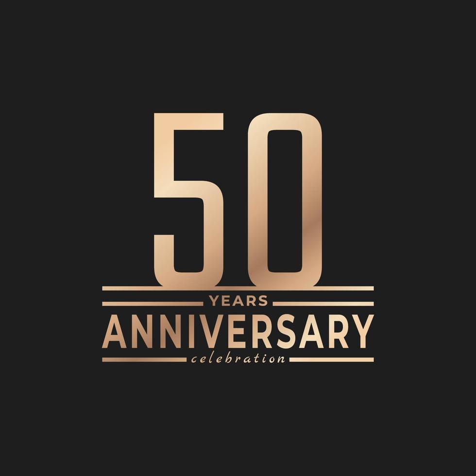 Celebração de aniversário de 50 anos com cor dourada de forma de número fino para evento de celebração, casamento, cartão de felicitações e convite isolado em fundo escuro vetor