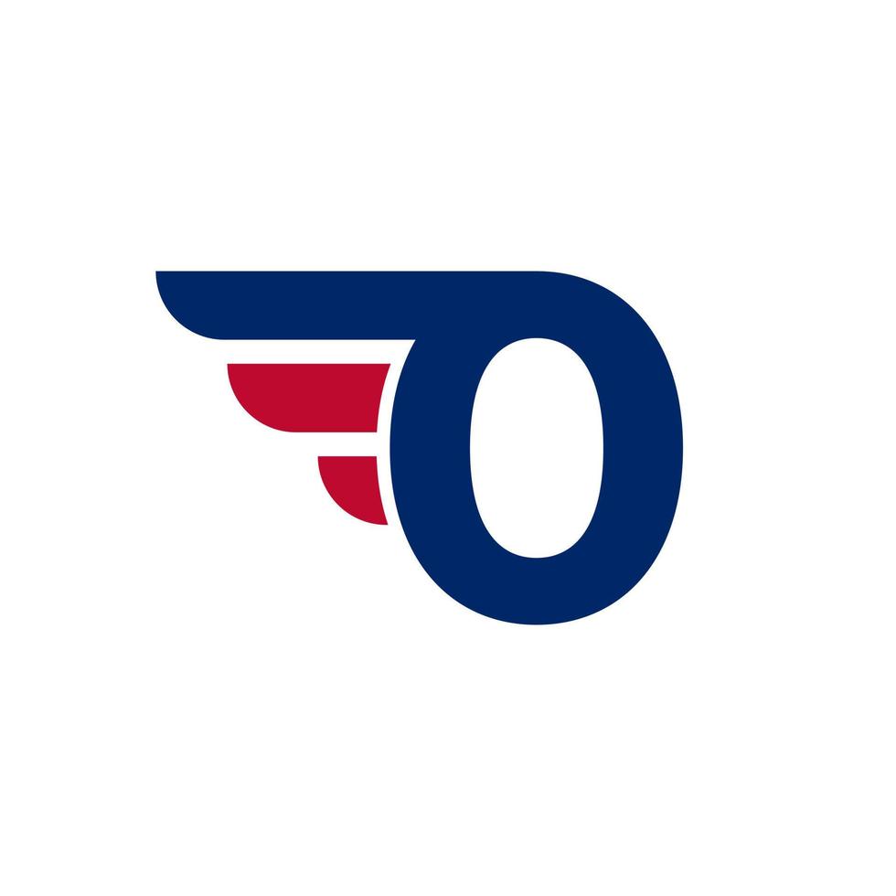 número 0 com elemento de design de logotipo de asas rápidas na ilustração vetorial de fundo branco vetor