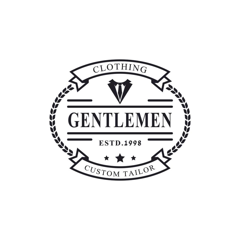distintivo retrô vintage para cavalheiro de vestuário de vestuário e símbolo de emblema de logotipo masculino vetor