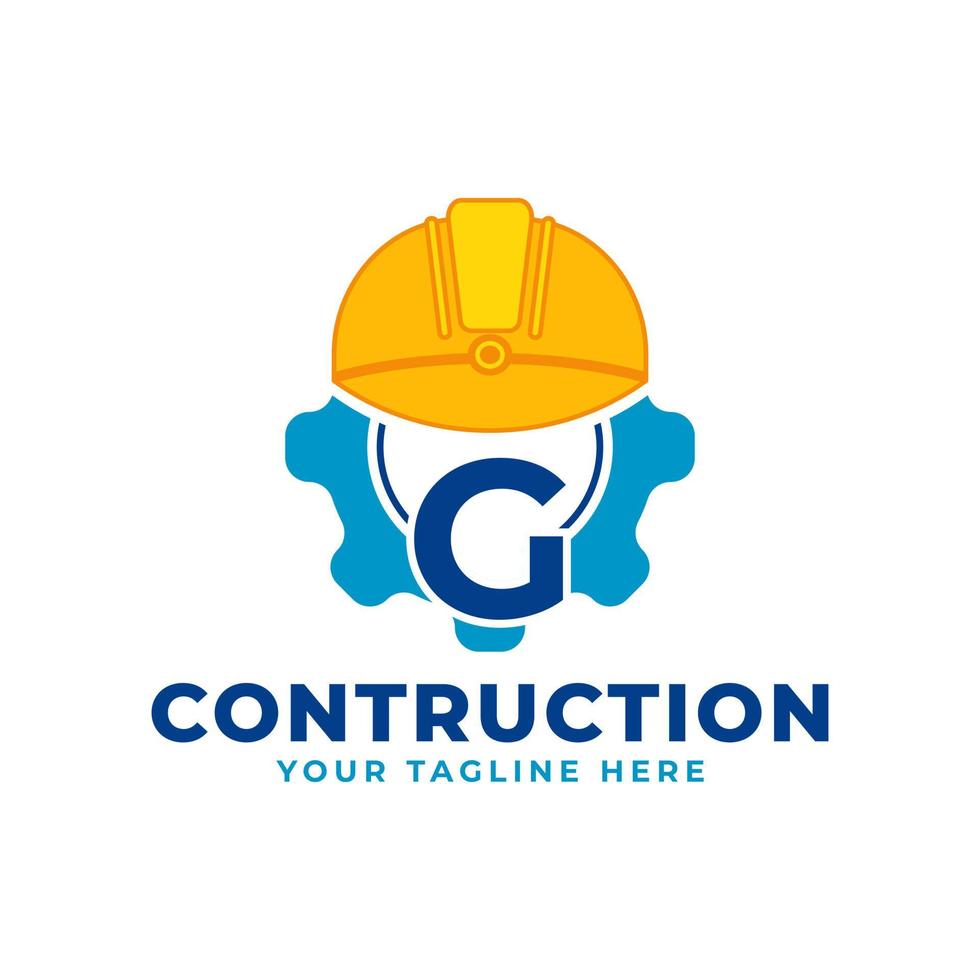 letra inicial g com equipamento e capacete. conceito de logotipo de construção e engenharia vetor