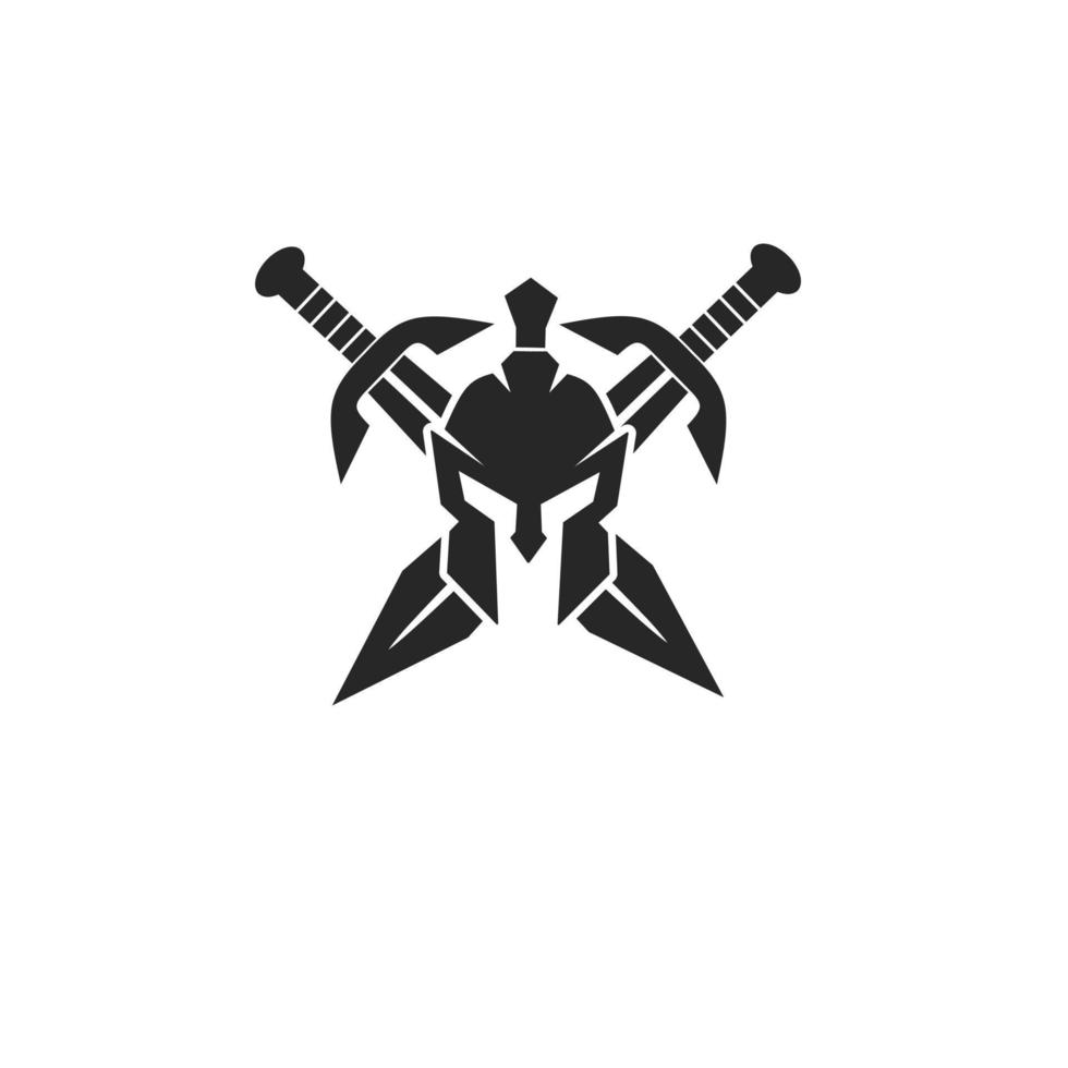 modelo de logotipo espartano capacete e duas espadas vetor