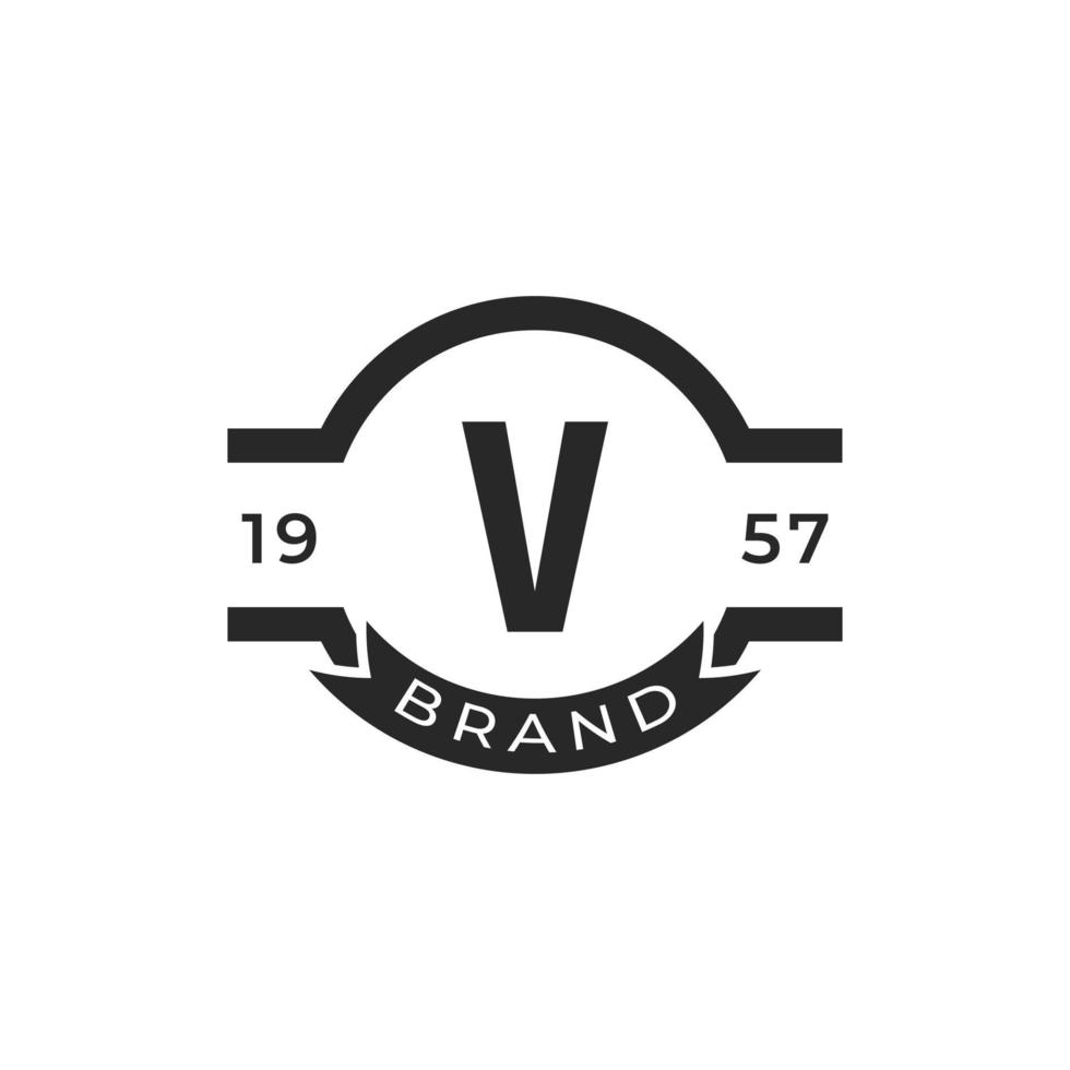 elemento de modelo de design de logotipo vintage insígnia letra v. adequado para identidade, etiqueta, crachá, café, vetor de ícone do hotel