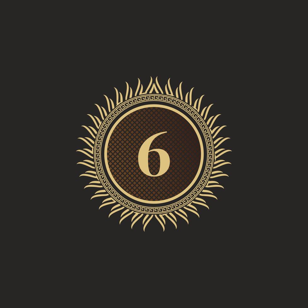 emblema número 6 design de monograma de ouro. modelo de logotipo volumétrico de luxo. Ornamento de linha 3D para sinal de negócios, crachá, crista, etiqueta, marca boutique, hotel, restaurante, heráldica. ilustração vetorial vetor