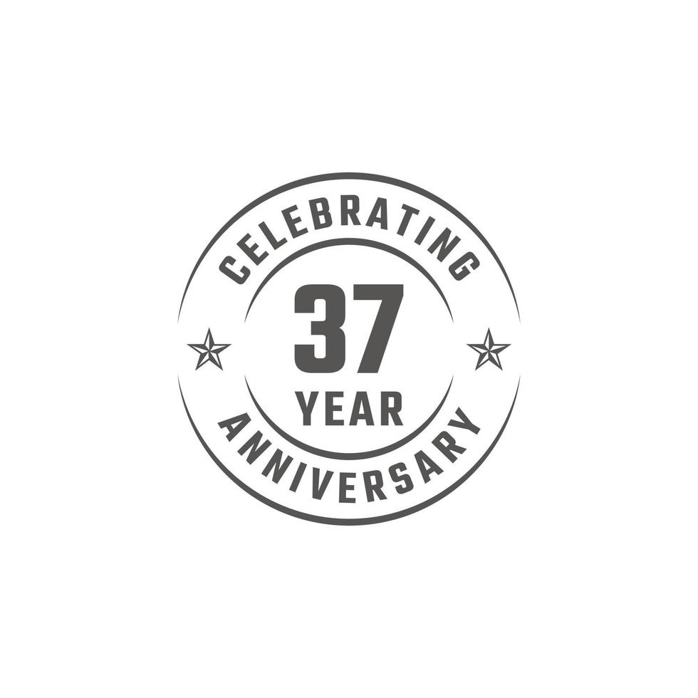 Distintivo de emblema de comemoração de aniversário de 37 anos com cor cinza para evento de celebração, casamento, cartão de felicitações e convite isolado no fundo branco vetor