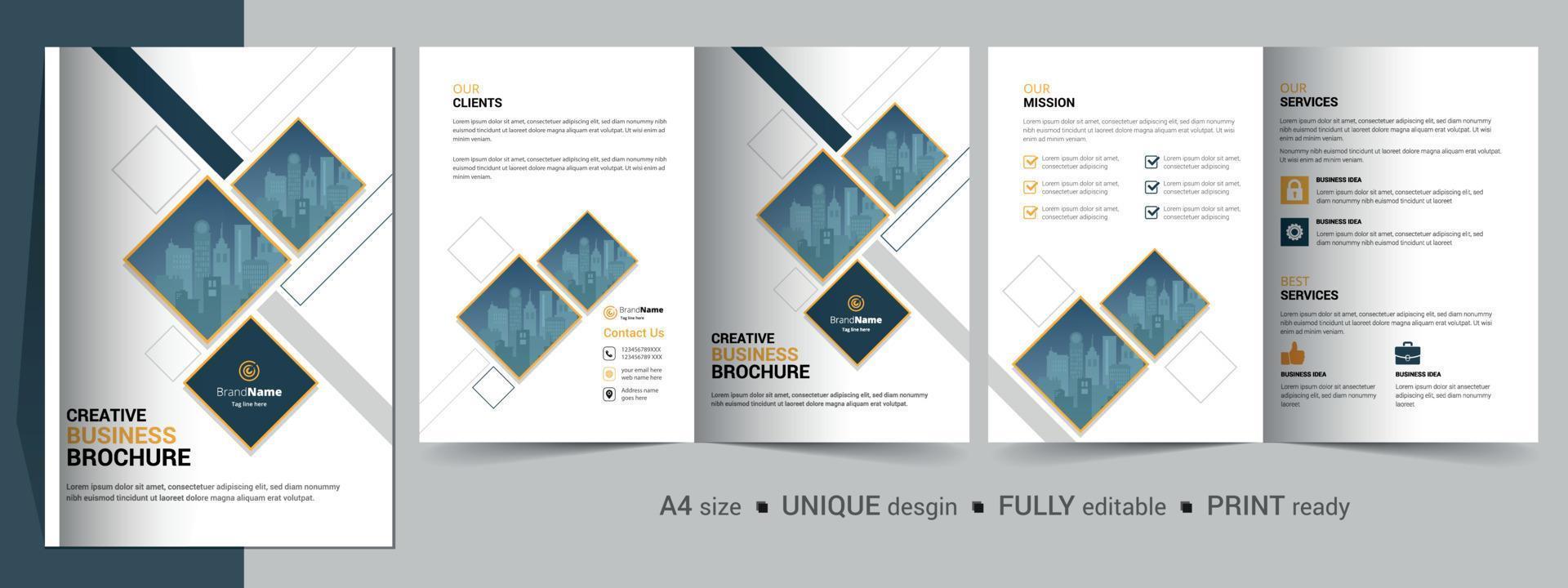 modelo de design de brochura bifold para sua empresa, corporativa, negócios, publicidade, marketing, agência e negócios na Internet. vetor