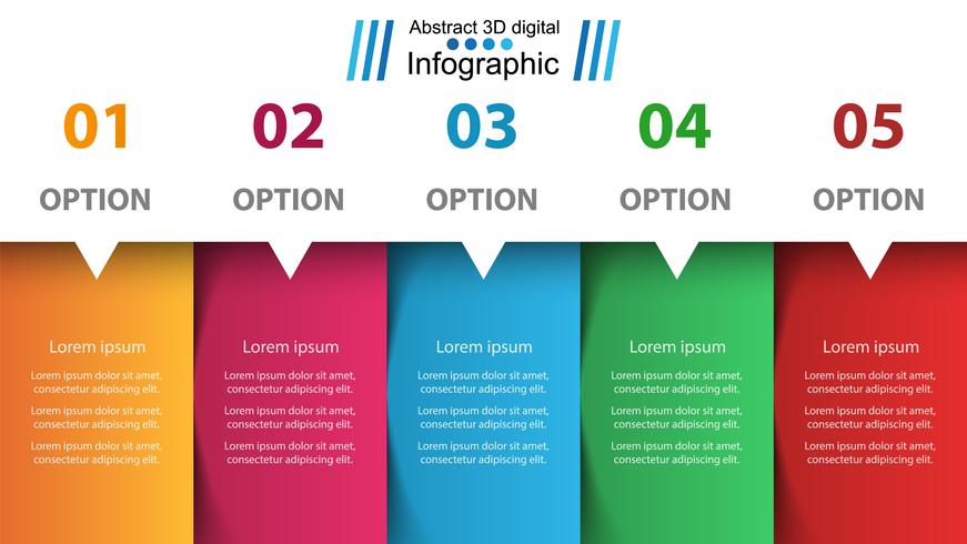 Infográfico de negócios. Cinco itens de papel. vetor