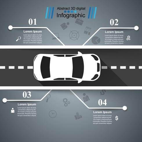 Infográfico de design de estrada e ícones de marketing. Ícone do carro. vetor