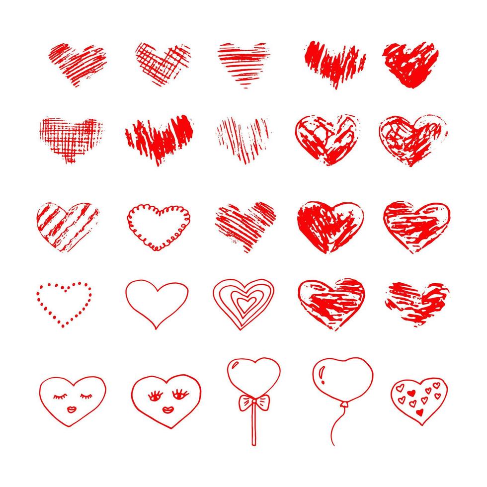 coração conjunto doodle desenhado de mão. , minimalismo, ícone, adesivo, decoração. amor, dia dos namorados, vermelho. vetor