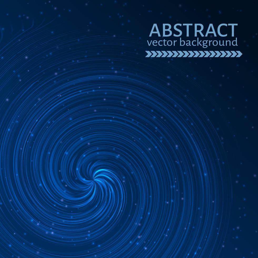 fundo cósmico ondulado azul. espiral brilhante e partículas cintilantes. ilustração vetorial futurista. modelo de design fácil de editar. vetor