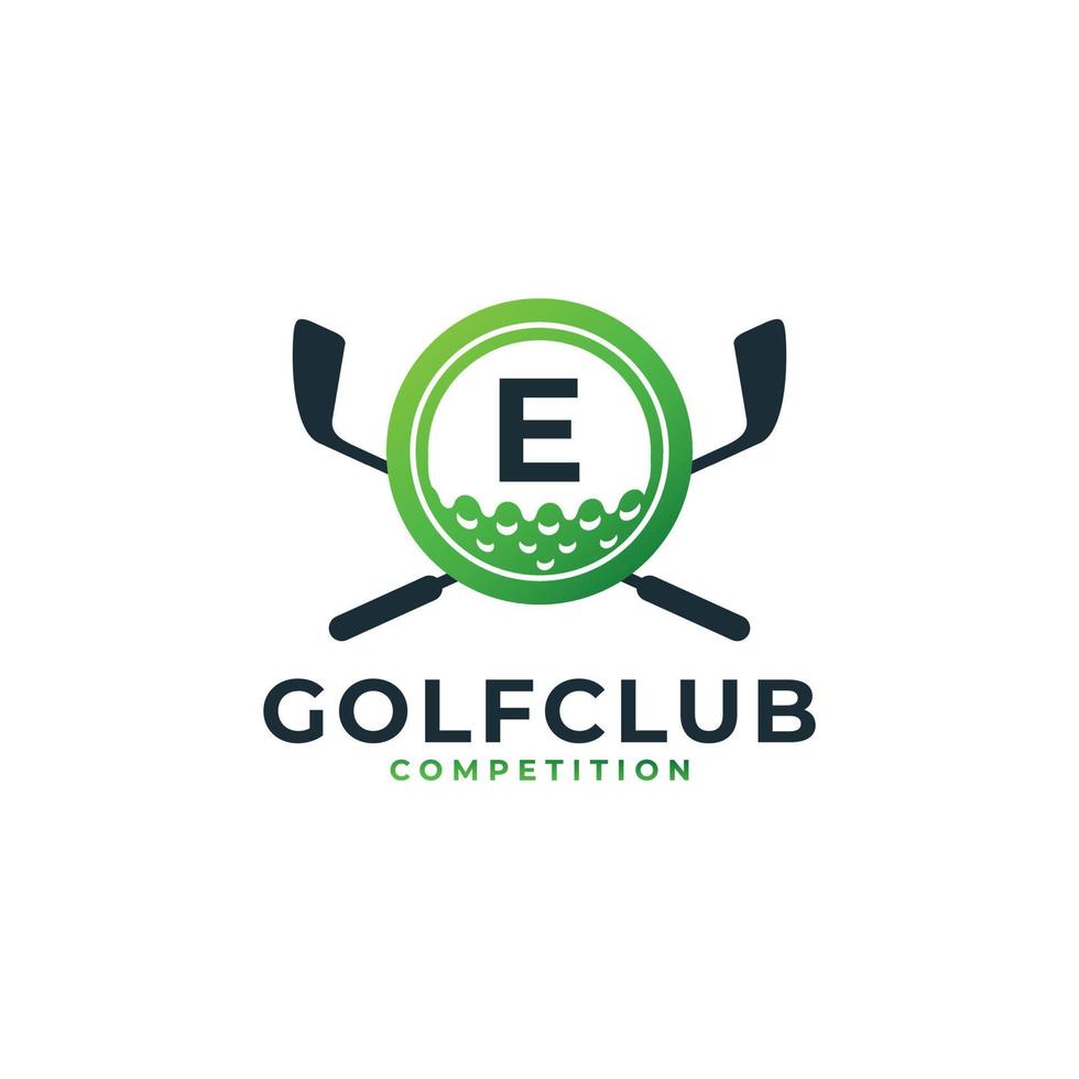 logotipo do esporte de golfe. letra e para modelo de vetor de design de logotipo de golfe. vetor eps10