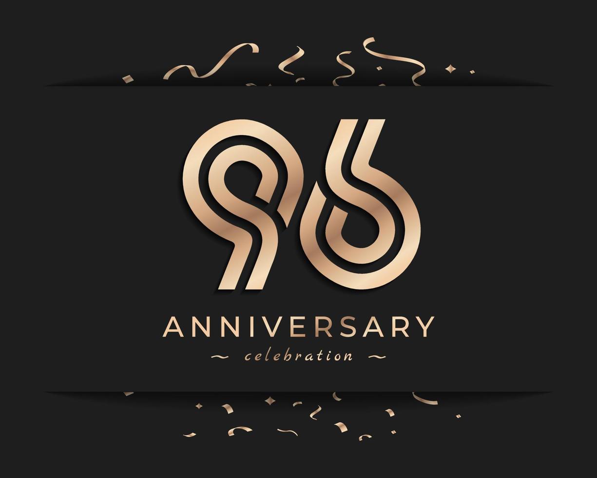 Design de estilo de logotipo de comemoração de aniversário de 96 anos. saudação de feliz aniversário celebra evento com linha múltipla dourada e confetes isolados na ilustração de design de fundo escuro vetor