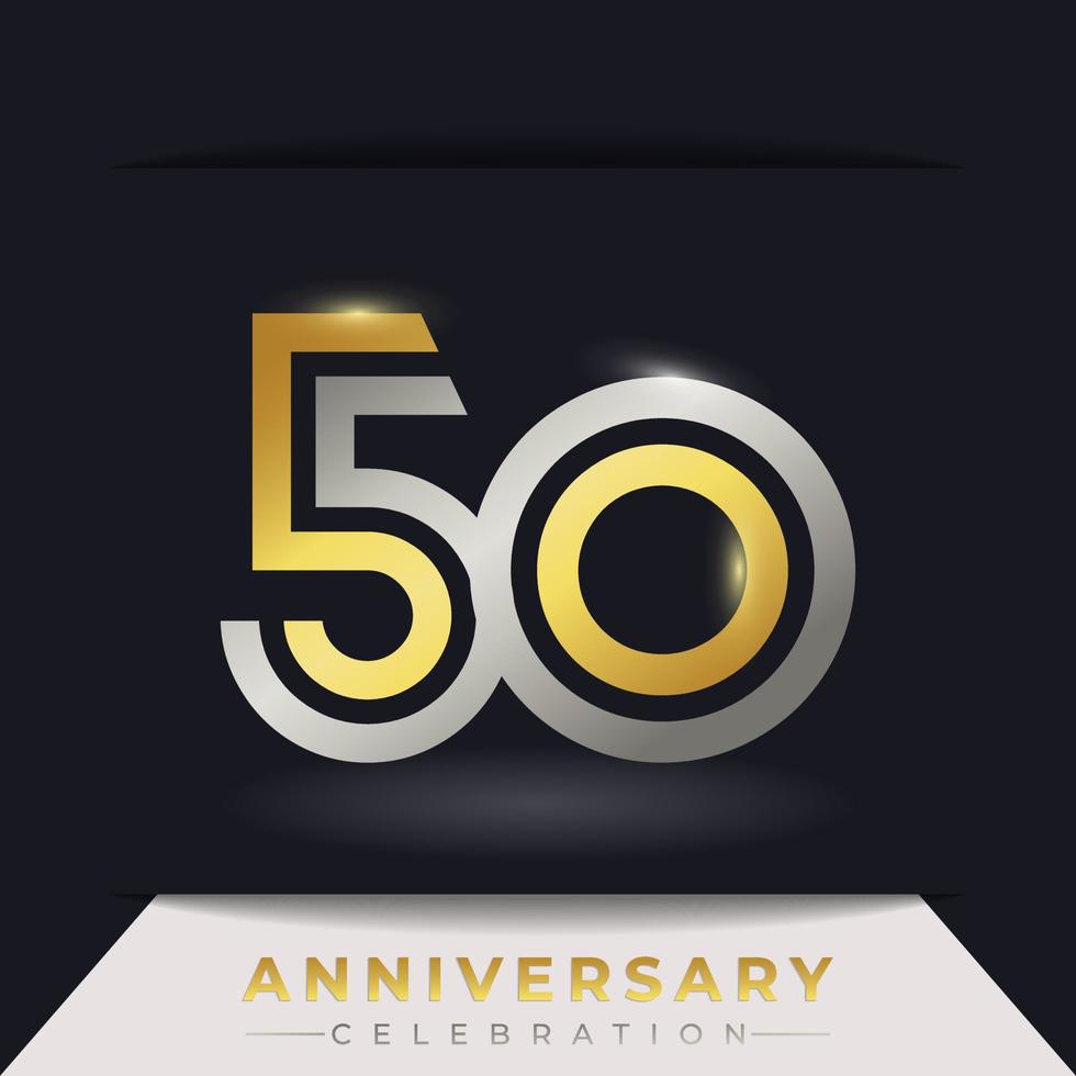 Celebração de aniversário de 50 anos com cor dourada e prata de várias linhas vinculadas para evento de celebração, casamento, cartão de felicitações e convite isolado em fundo escuro vetor