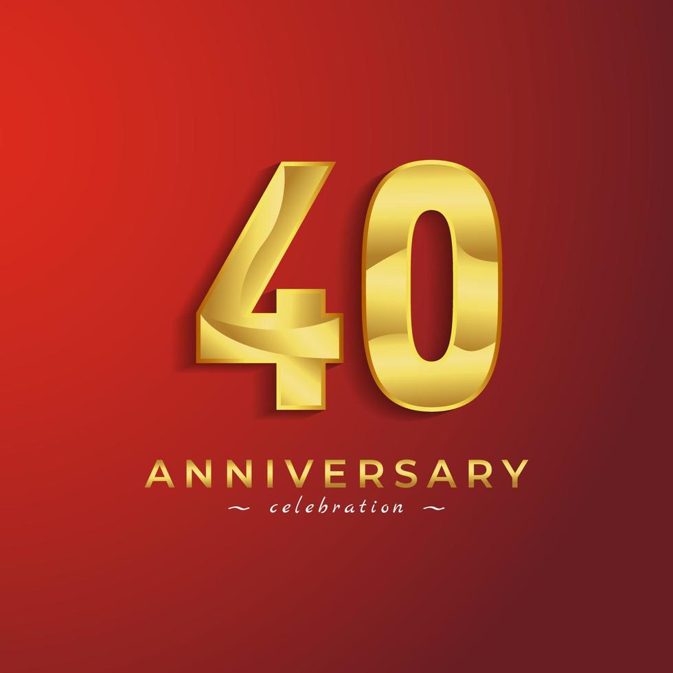 Celebração de aniversário de 40 anos com cor brilhante dourada para evento de celebração, casamento, cartão de felicitações e cartão de convite isolado em fundo vermelho vetor