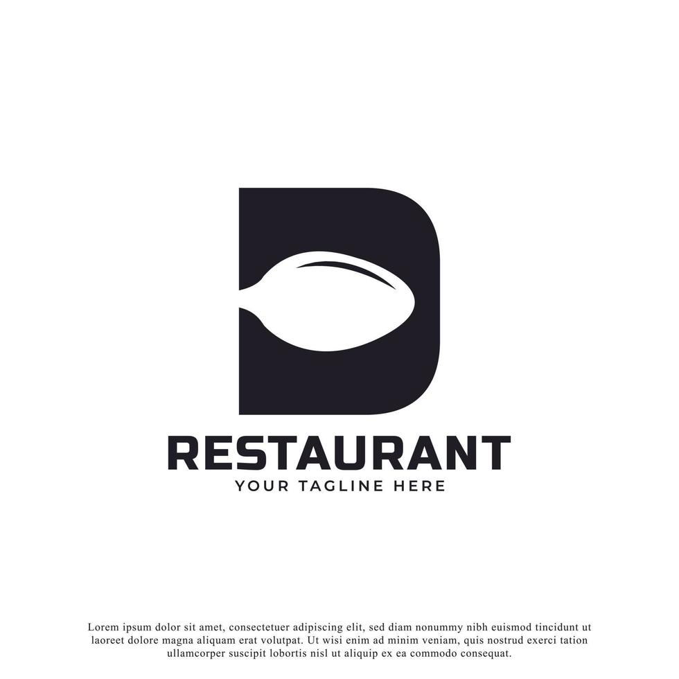 logotipo do restaurante. letra inicial d com garfo de colher para modelo de design de ícone de logotipo de restaurante vetor