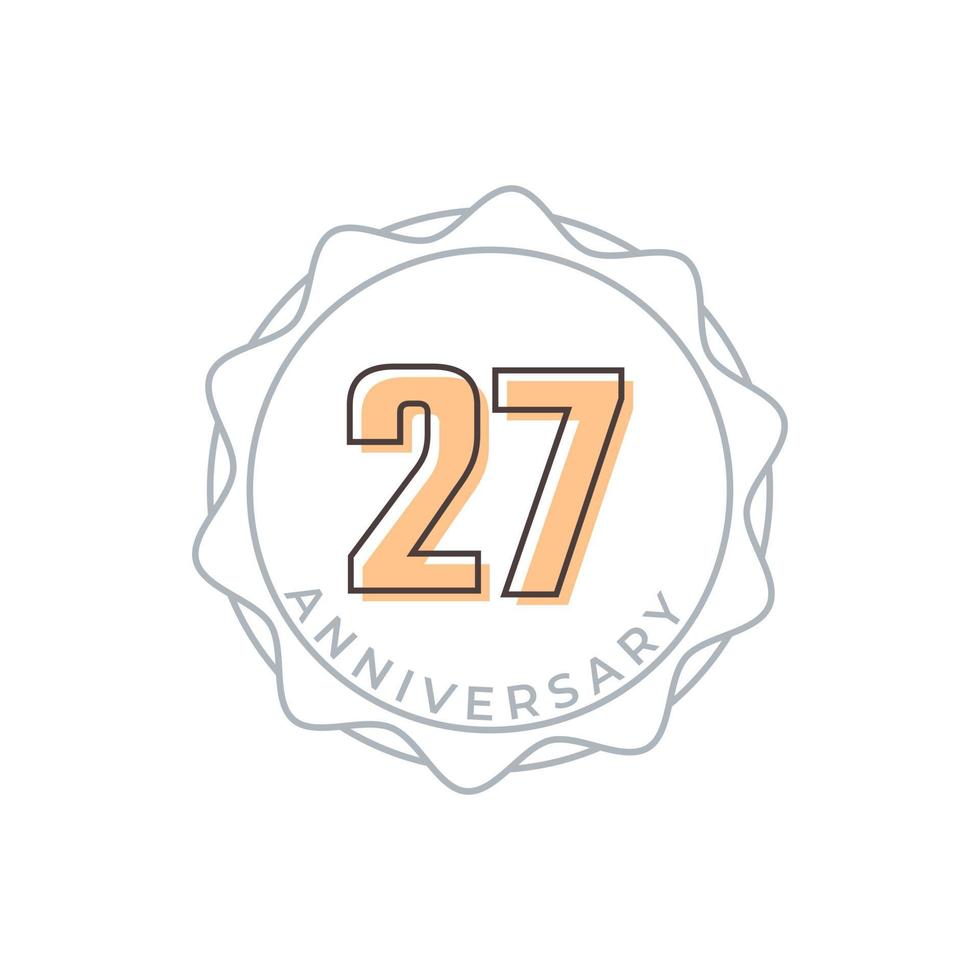 Distintivo de vetor de comemoração de aniversário de 27 anos. saudação de feliz aniversário celebra ilustração de design de modelo