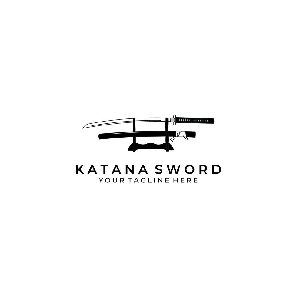 katana espada logotipo design ilustração vetorial arte samurai tradicional ninja cultura lutador japonês batalha guerra asiático vetor