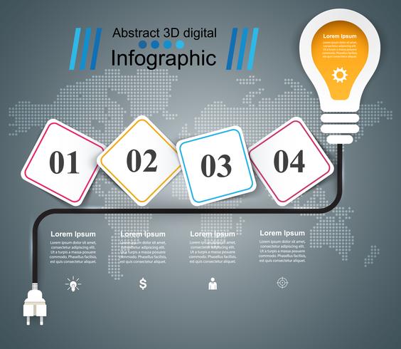 Buld, infográfico de negócios de papel leve. vetor