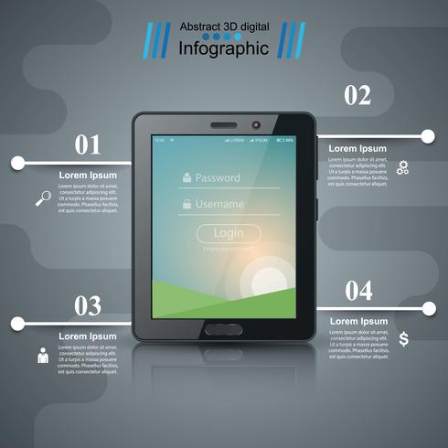 Infográfico de negócios. Ícone de tablet digital. vetor