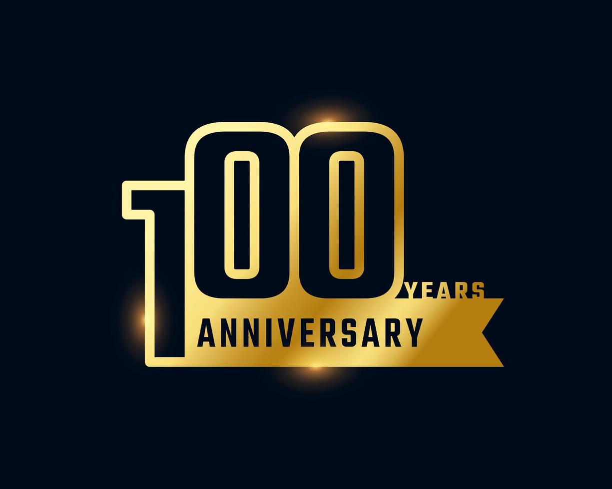 Celebração de aniversário de 100 anos com cor dourada de número de contorno brilhante para evento de celebração, casamento, cartão de felicitações e convite isolado em fundo escuro vetor