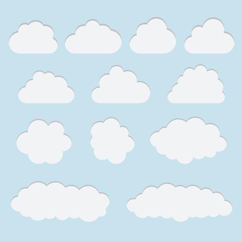 Recolha de papel branco cortado ícones da nuvem, sinais, símbolos de tempo vetor