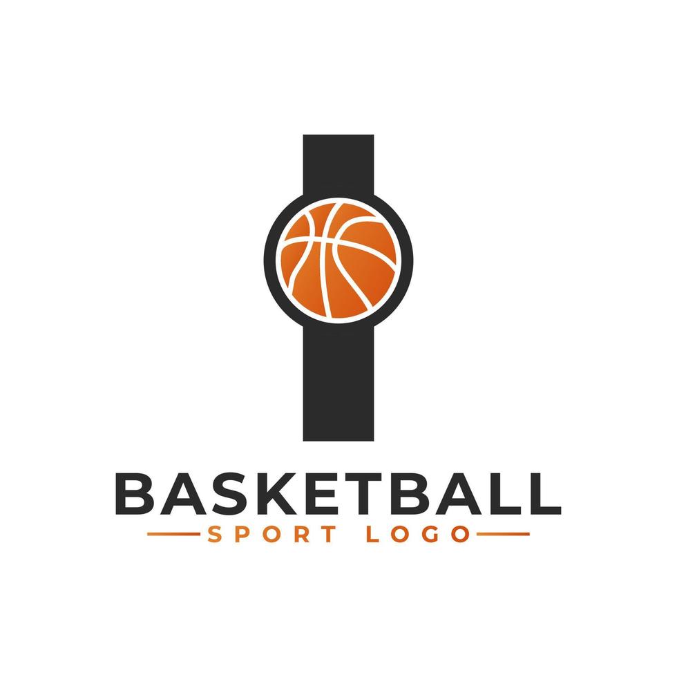 letra i com design de logotipo de basquete. elementos de modelo de design vetorial para equipe esportiva ou identidade corporativa. vetor