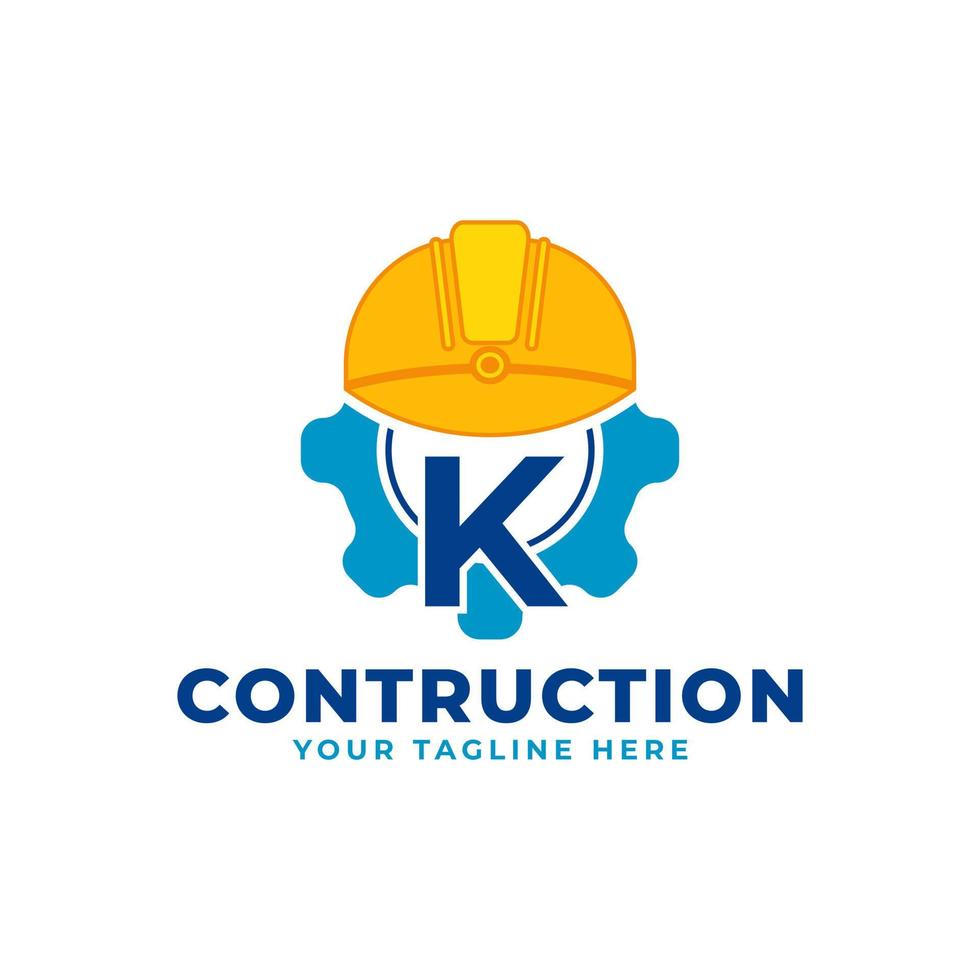 letra inicial k com equipamento e capacete. conceito de logotipo de construção e engenharia vetor