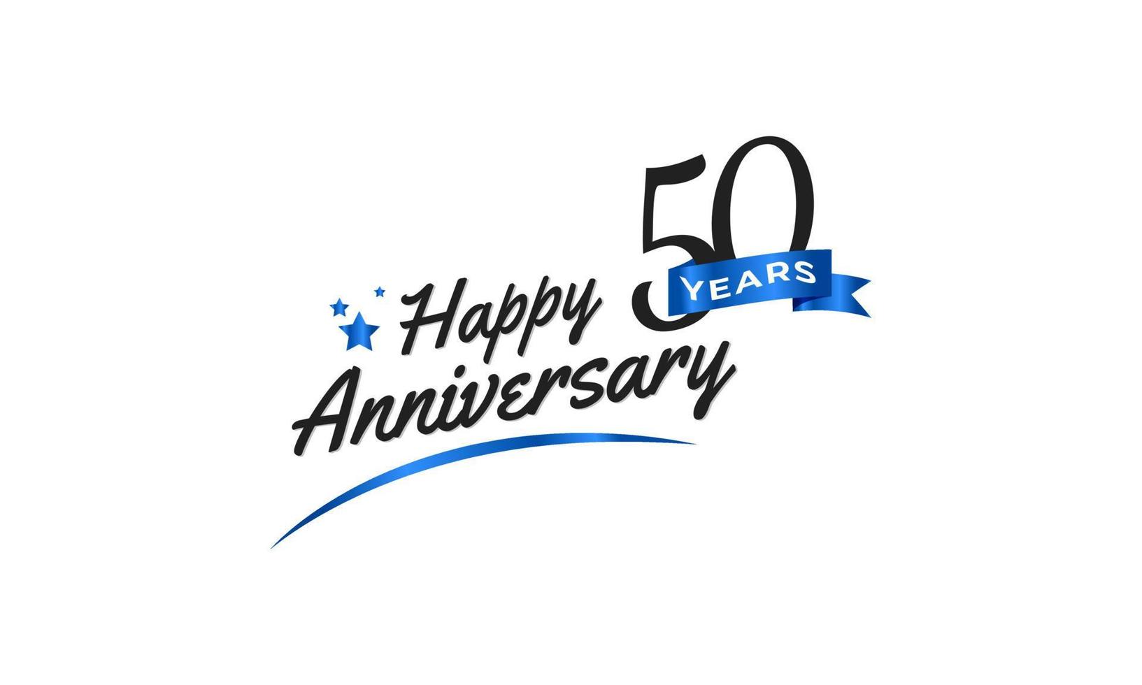 Celebração de aniversário de 50 anos com símbolo azul swoosh e fita azul. saudação de feliz aniversário celebra ilustração de design de modelo vetor