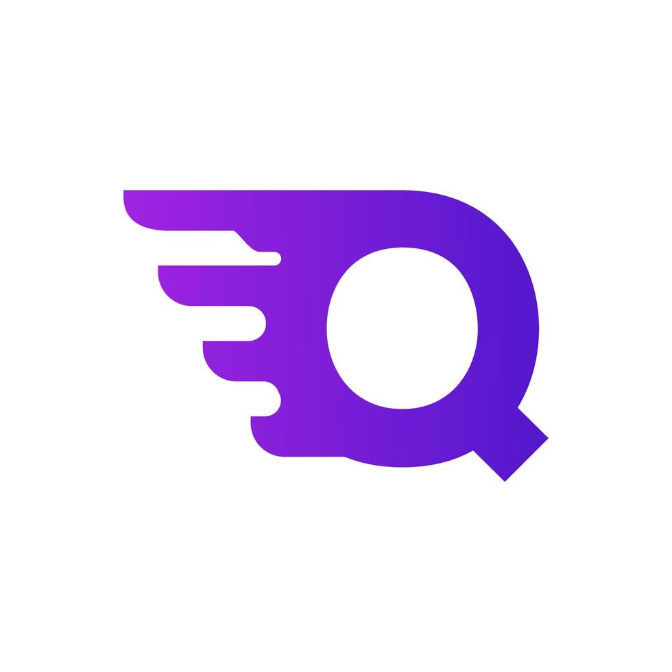 envio rápido carta inicial q logotipo de entrega. forma gradiente roxa com combinação geométrica de asas. vetor